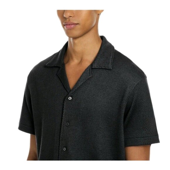 Scotch & Soda Men's Amsterdam Textured Knit Button Up Shirt Relaxed Black Size M - Picture 5 of 16